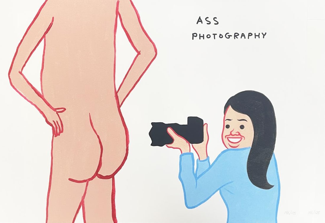 David Shrigley and Joan Cornella - Ass Photography: Artist: David Shrigley and Joan Cornella Title: Ass Photography Year: 2022 Dimensions: 12 4/5in. by 17in. Edition: From the Rare Limited Edition of 125 Suite: Vote Joan Cornella VS David Shrigley