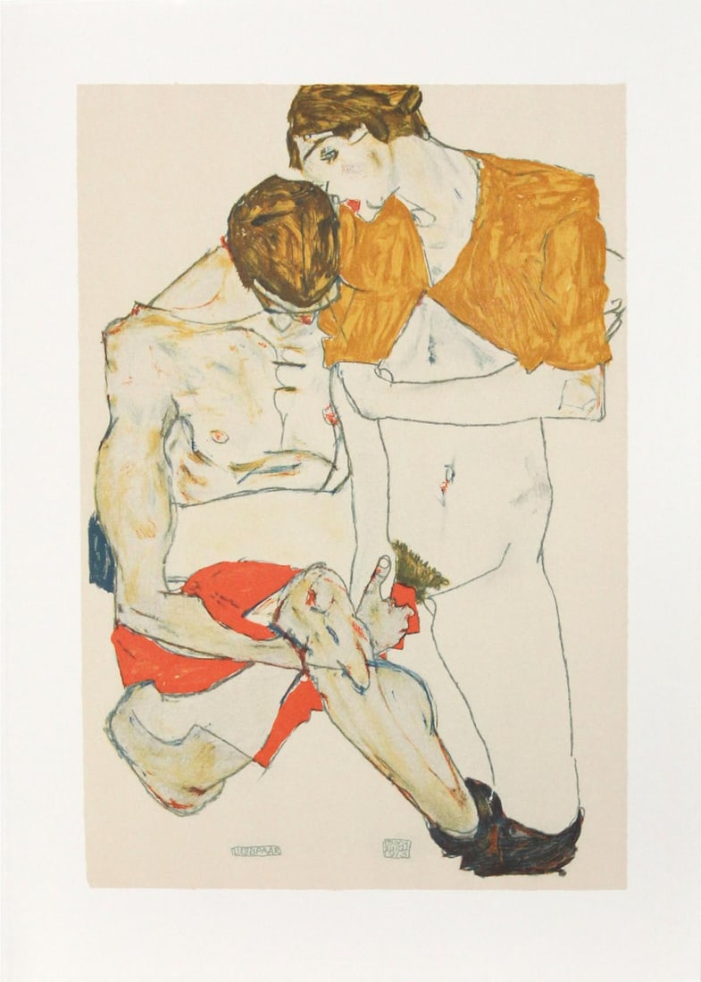 Egon Schiele (After) - Lovers: Artist: Egon Schiele (After) Title: Lovers Year: 2007 Dimensions: 12 5/8in. by 19 5/8in. Edition: From the rare limited edition Publisher: Editions Anthese Paris Suite: Schiele Erotica Medium: Offset