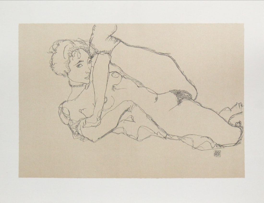 Egon Schiele (After) - Reclining Nude Left Leg Raised: Artist: Egon Schiele (After) Title: Reclining Nude Left Leg Raised Year: 2007 Dimensions: 25 3/8in. by 19 5/8in. Edition: From the rare limited edition Publisher:</