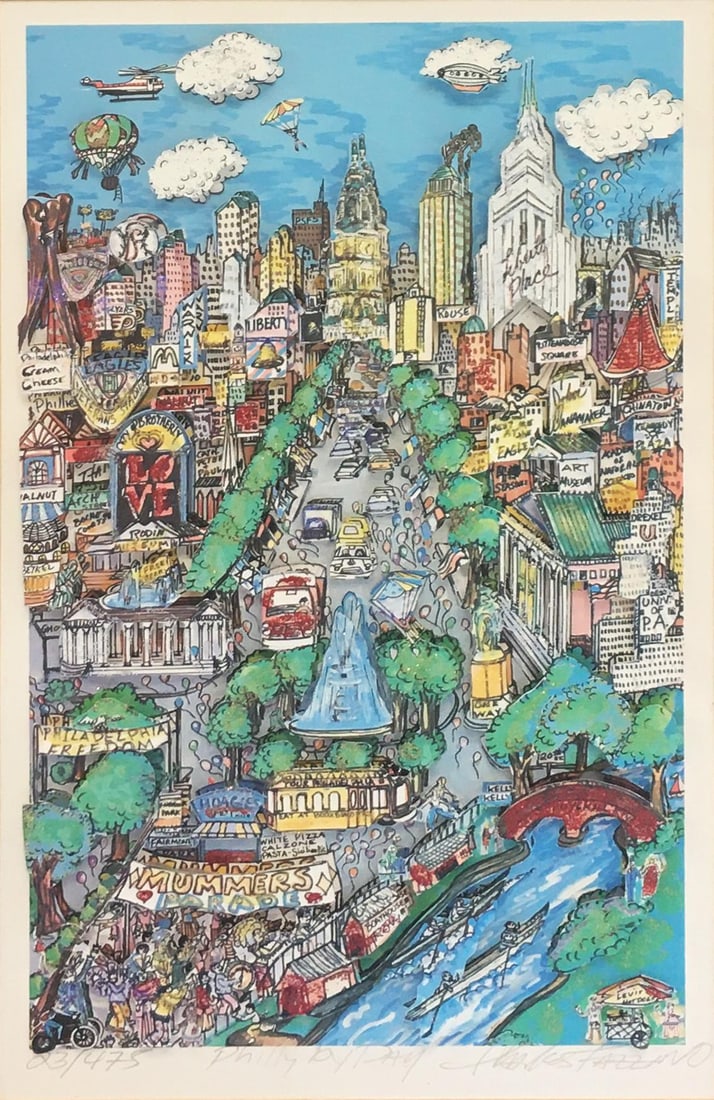 Charles Fazzino - Philly by Day: Artist: Charles Fazzino Title: Philly by Day Dimensions: 11in. by 6in. Edition: Numbered from the Rare Limited Edition of 475 Medium: Original mixed media 3D serigraph Condition: Excellent Signature