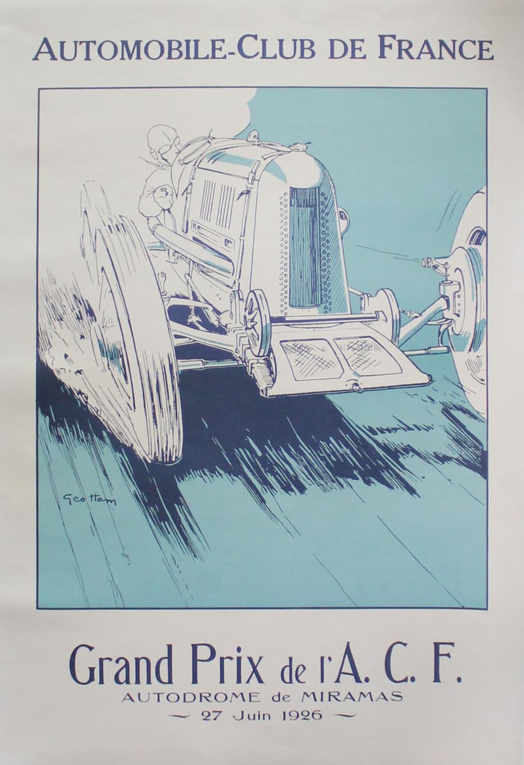 Georges Hamel - Grand Prix Vintage Poster: Artist: Georges Hamel Title: Grand Prix Vintage Poster Dimensions: 30in. by 42in. Edition: From the Rare Limited Edition Medium: Serigraph on Paper Mounted on Canvas <