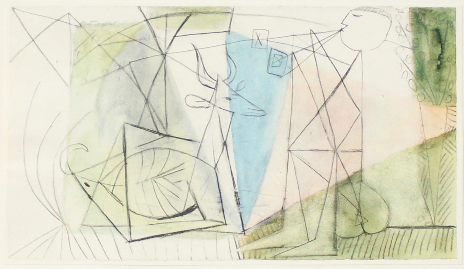 Pablo Picasso - Untitled (Playing Double Flute (After): Artist: Pablo Picasso Title: Untitled (Playing Double Flute for a Goat II) Year: 1948 Dimensions: 5in. by 7 1/2in. Edition: From the Rare Limited Edition Publisher: