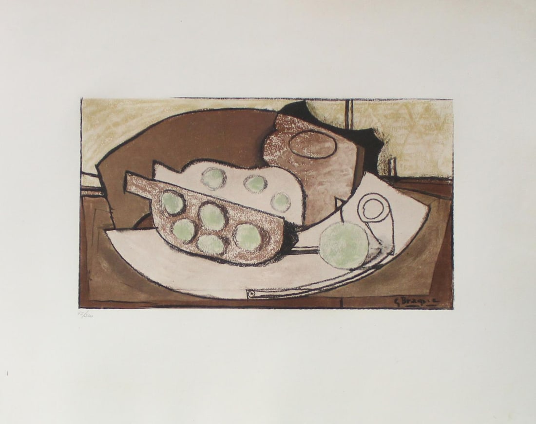 Georges Braque - Grenades et Pipe: Artist: Georges Braque Title: Grenades et Pipe Year: 1957 Dimensions: 15 3/4in. by 19 1/4in. Edition: From the Rare Limited Edition of 300 Publisher: Au Vent d'Arles Paris Suite: Espace Portfolio