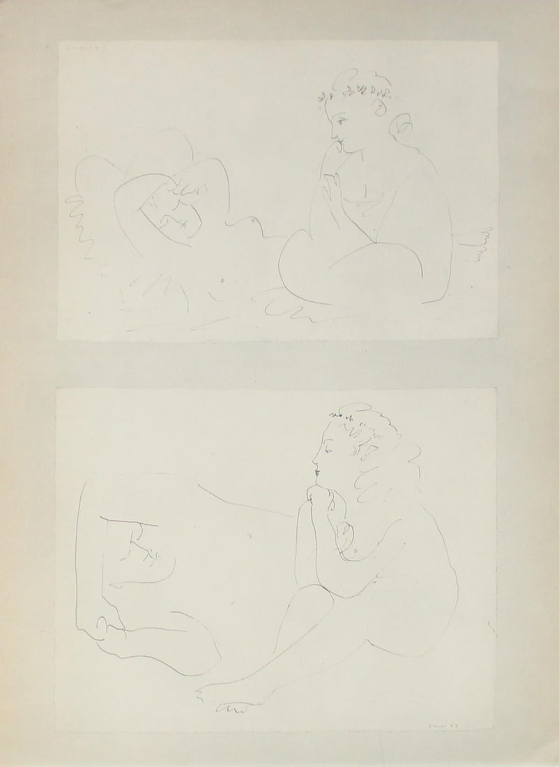Pablo Picasso - Untitled (Two Drawings): Artist: Pablo Picasso Title: Untitled (Two Drawings) Year: 1948 Dimensions: 13 5/8in. by 10 7/16in. Edition: From the Rare Limited Edition Publisher: Verve Paris Suite: Couleur de Picasso Medium: