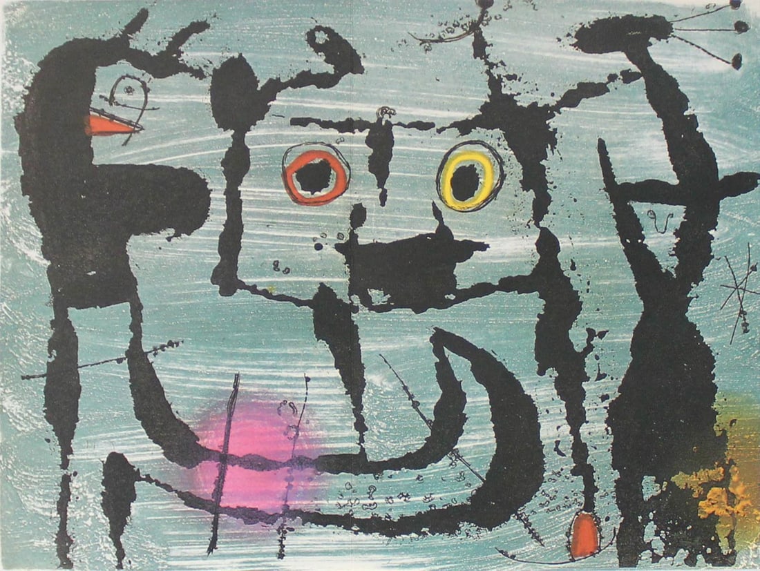 Joan Miro - Le Styx: Artist: Joan Miro Title: Le Styx Year: 1975 Dimensions: 14in. by 18.5in. Edition: From the Rare Limited Edition of 1500 Publisher: Mourlot Paris Suit