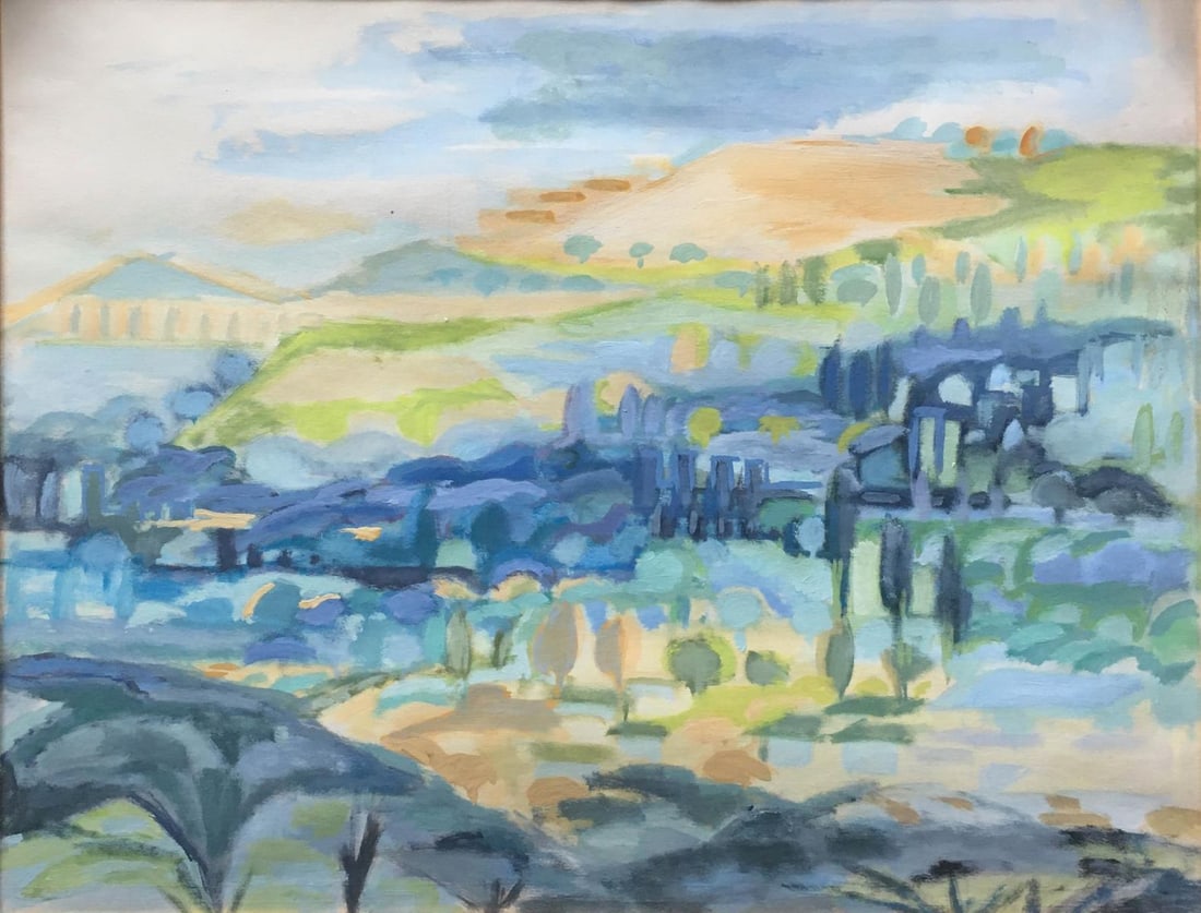 Unknown Artist - Paysage: Artist: Unknown Artist Title: Paysage Dimensions: 24 1/2in. by 18 1/2in. Edition: Unique One of a Kind Artwork Medium: Original Oil on Paper Condition: Excellen