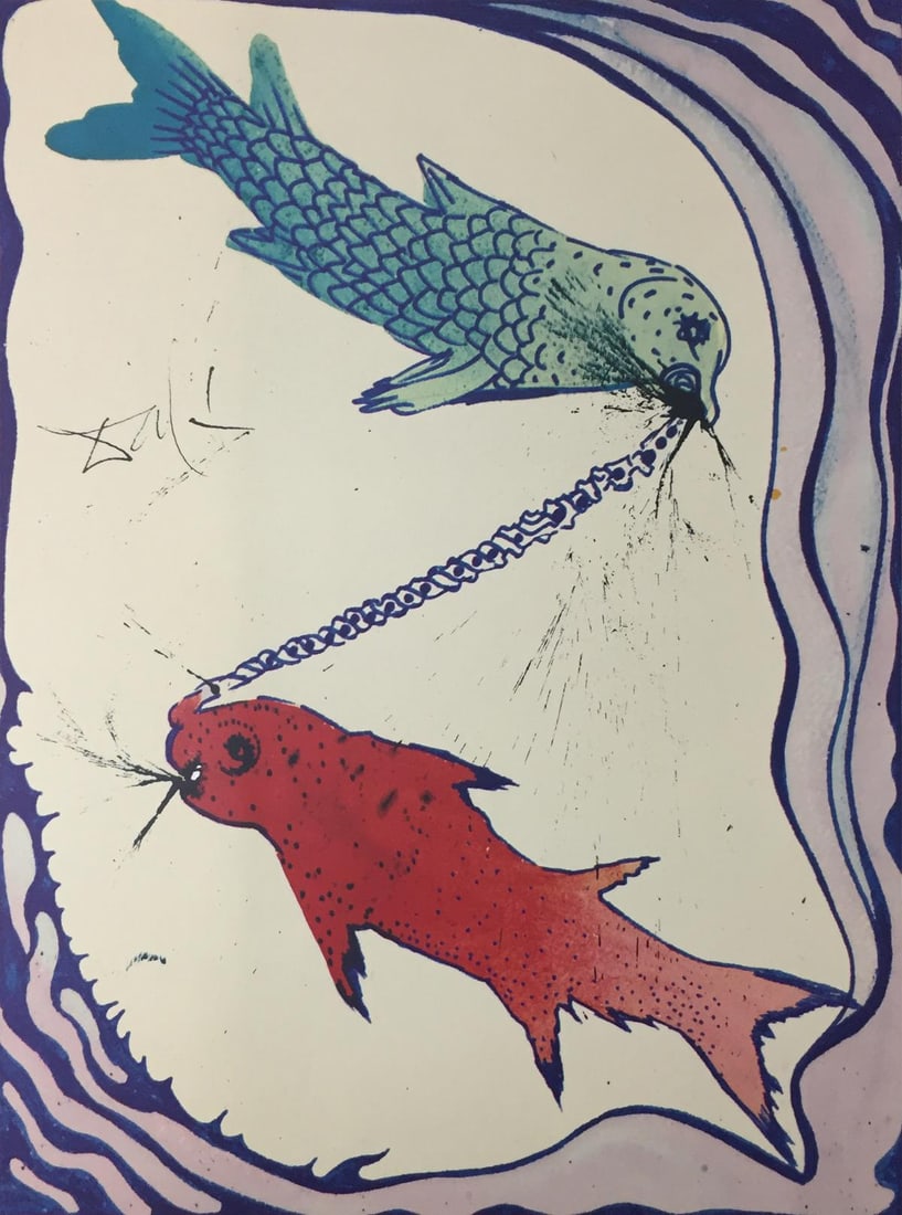 Salvador Dali - Pisces: Artist: Salvador Dali Title: Pisces Year: 1969 Dimensions: 14in. by 18in. Edition: From the Rare Limited Edition Publisher: Penn Prints Inc New York Suite: Signs of the Zodiac Medium: Lithograph in