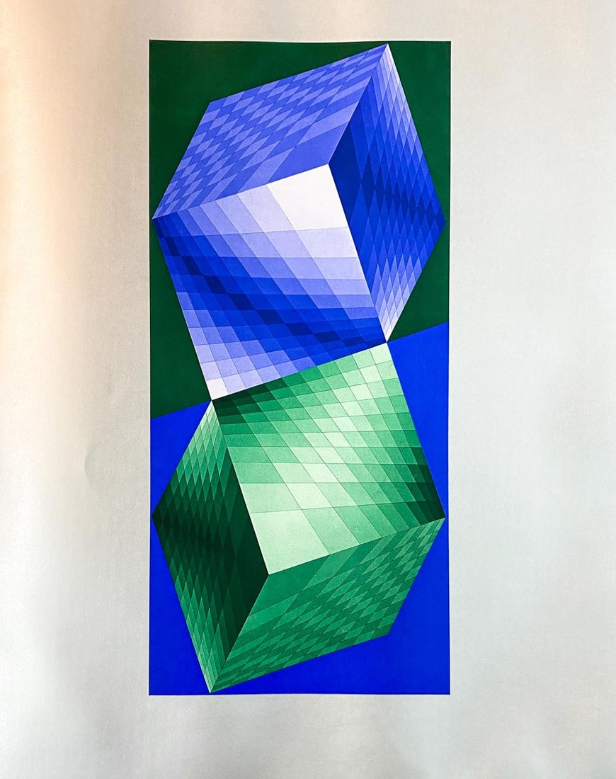 Victor Vasarely - Bicube II: Artist: Victor Vasarely Title: Bicube II Dimensions: 15.75in. by 15.5in. Edition: From the rare and limited edition Publisher: Studio Bruckman Suite: Reponses A Vasarely Medium: Original Serigraph on