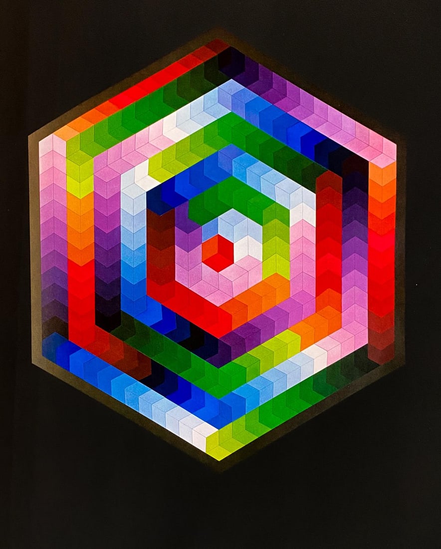 Victor Vasarely - Hat III: Artist: Victor Vasarely Title: Hat III Dimensions: 15.75in. by 15.5in. Edition: From the rare and limited edition Publisher: Studio Bruckman Suite: Reponses A Vasarely Medium: Original Serigraph on