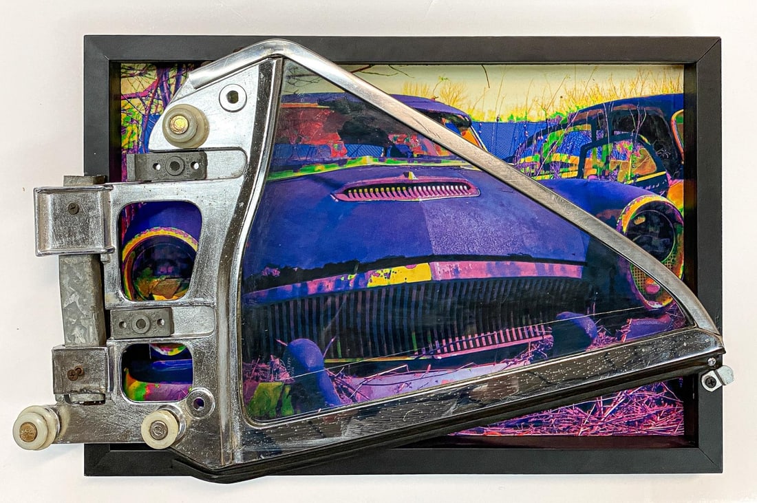 Unknown Artist - Car: Artist: Unknown Artist Title: Car Dimensions: 18in. by 12.5in. Edition: One-of-a-kind Medium: Giclee on paper with a car part constructed Condition: Good