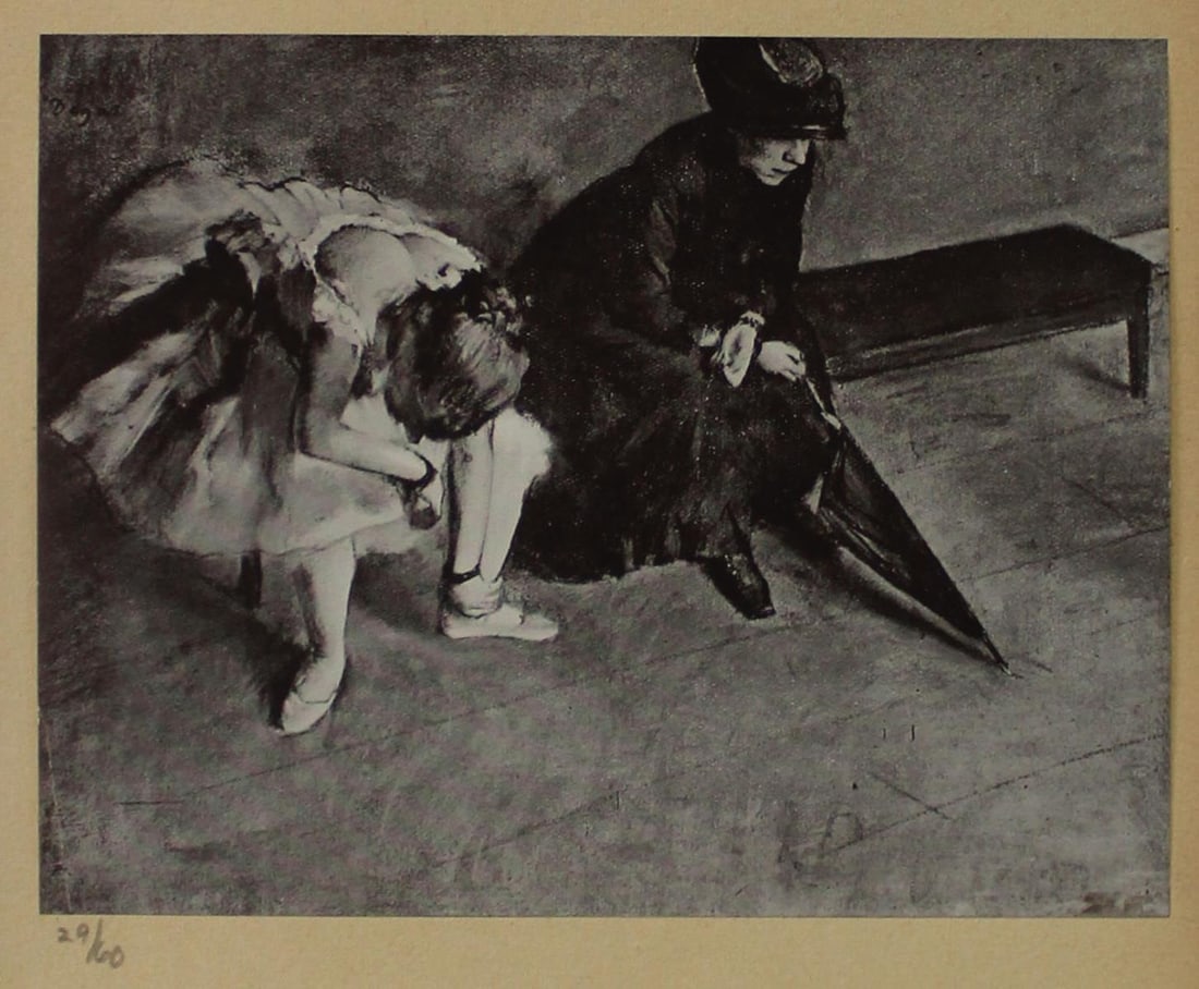 Edgar Degas (after) - L Attente: Artist: Edgar Degas (after) Title: L Attente Year: 1919 Dimensions: 7.5in. by 10in. Edition: from the rare limited edition of 60 Publisher: Imprimerie J. Langlois in Faubourg St-Martin Paris. Suite: