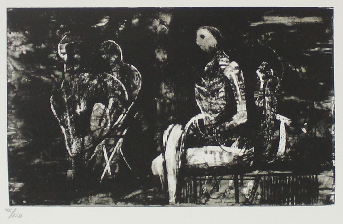 Henry Moore - Untitled V: Artist: Henry Moore Title: Untitled V Year: 1974 Dimensions: 8 1/4in. by 13in. Edition: From the Rare Limited Edition Publisher: Petersburg Press Suite: Auden Poems Medium: Lithograph on Paper