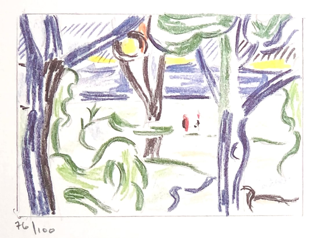 Roy Lichtenstein - Landscape with Figures: Artist: Roy Lichtenstein Title: Landscape with Figures Year: 1986 Dimensions: 10.25in. by 7.5in. Edition: from the limited edition of 100 Publisher: Harry N. Abrams New York Suite: Landscape Sketches
