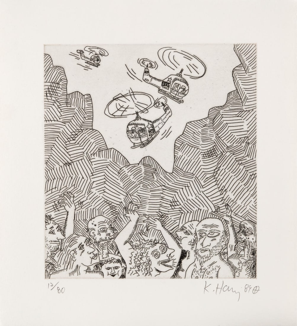 Keith Haring - The Valley 12, from The Valley Portfolio: Artist: Keith Haring Title: The Valley 12, from The Valley Portfolio Year: 1989 Dimensions: 10 x 9 in. Edition: 80 from the limited edition of 80 Publisher: George Mulder Fine Arts, New York Suite:
