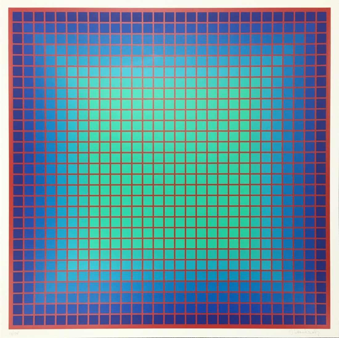 Julian Stanczak - Conferring Blue: Artist: Julian Stanczak Title: Conferring Blue Year: 1978 Dimensions: 25in. by 25in. Edition: From the Rare Limited Edition Publisher: Eugene Schuster London Arts Medium: Screenprint in Colors