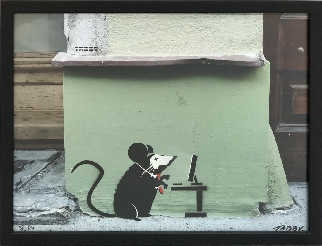 TABBY - Computer Mouse: Artist: TABBY Title: Computer Mouse Year: 2022 Dimensions: 11 4/5in. by 15 4/5in. Edition: 2 From the Rare Limited Edition of 3 Artist Proofs Medium: Original Spray Paint on C-Type Photograph