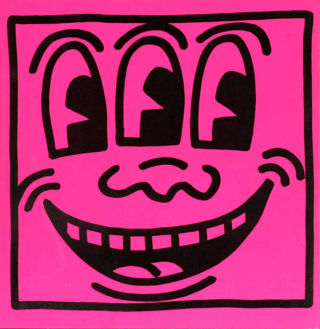 Keith Haring - Untitled (3 Eyed Smiley): Artist: Keith Haring Title: Untitled (3 Eyed Smiley) Year: 1982 Dimensions: 9in. by 9in. Edition: From the limited edition of 2000 Publisher: Tony Shafrazi Gallery New York Suite: Keith Haring