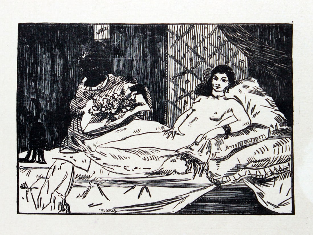 Edouard Manet - Olympia 1905: Artist: Edouard Manet Title: Olympia Year: 1905 Dimensions: 12.5in. by 10in. Edition: From the rare limited edition Publisher: Verlag Bruno Cassirer Berlin Suite: Kunst und Kunstler Medium: Original