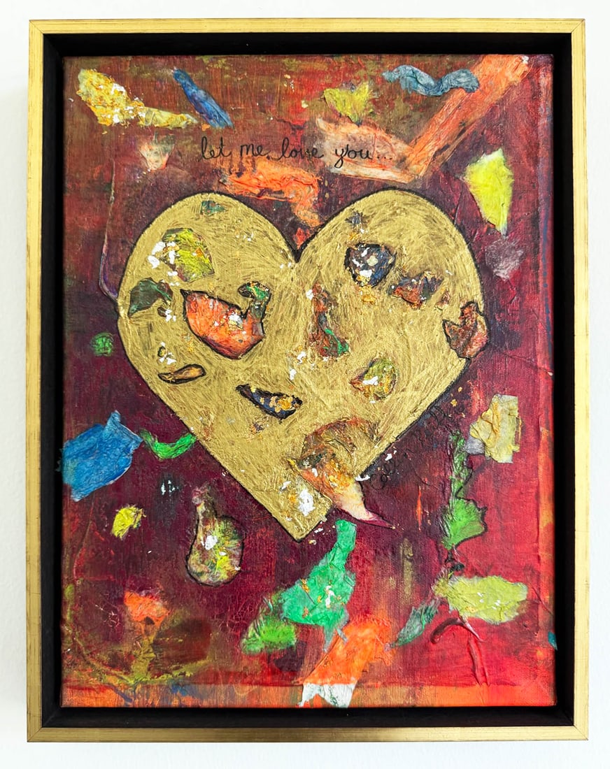 Collin Reiff - Let me Love You: Artist: Collin Reiff Title: Let me Love You Year: 2010 Dimensions: 17 x 18 in. Edition: Original, one of a kind, mixed media piece on canvas Suite: Hearts Medium: Mixed media with paper construction