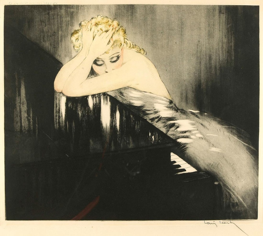 Louis Icart - Waltz Dream: Artist: Louis Icart Title: Waltz Dream Year: 1938 Dimensions: 14.25in. by 16.75in. Edition: From the rare limited edition Medium: Drypoint etching on paper Condition: Excellent Signature Details: