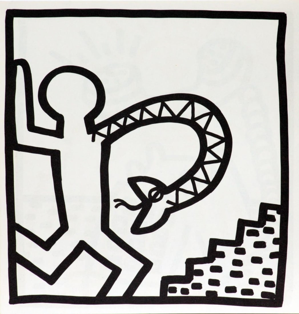 Keith Haring - Untitled (Man with Snake Arm): Artist: Keith Haring Title: Untitled from "Tony Shafrazi" portfolio Year: 1982 Dimensions: 9in. by 9in. Edition: From the limited edition of 2000 Publisher: Tony Shafrazi Gallery New York Suite: