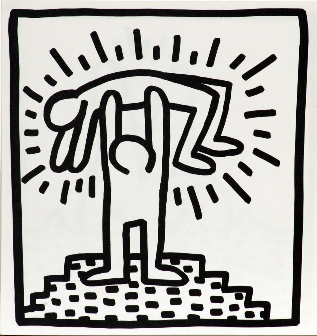 Keith Haring - Untitled (Holding Up): Artist: Keith Haring Title: Untitled from "Tony Shafrazi" portfolio Year: 1982 Dimensions: 9in. by 9in. Edition: From the limited edition of 2000 Publisher: Tony Shafrazi Gallery New York Suite: