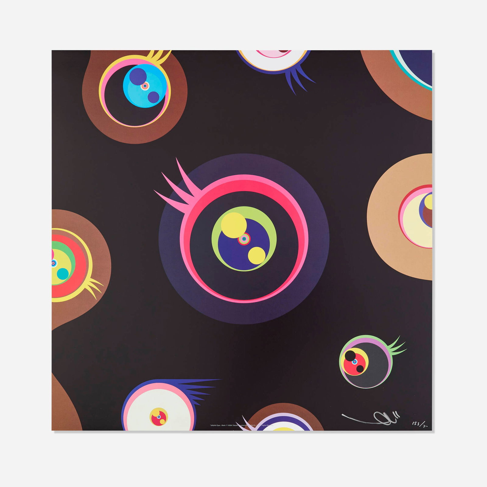 Takashi Murakami - Jellyfish Eyes - Black 1: Artist: Takashi Murakami Title: Jellyfish Eyes - Black 1 Year: 2004 Dimensions: 19 5/8 x 19 5/8 in. Edition: This work is number 169 from the edition of 300 Publisher: Kaikai Kiki Co., Ltd., Tokyo.