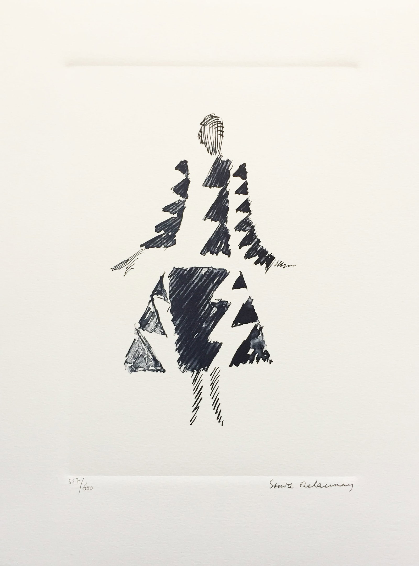 Sonia Delaunay - Rhythms Triangles Dress (1926): Artist: Sonia Delaunay Title: Rhythms Triangles Dress (1926) Year: 1994 Dimensions: 8 x 11 in. Edition: from the rare limited edition of 600 Publisher: ArtCurial Edition Suite: for Society Azygos