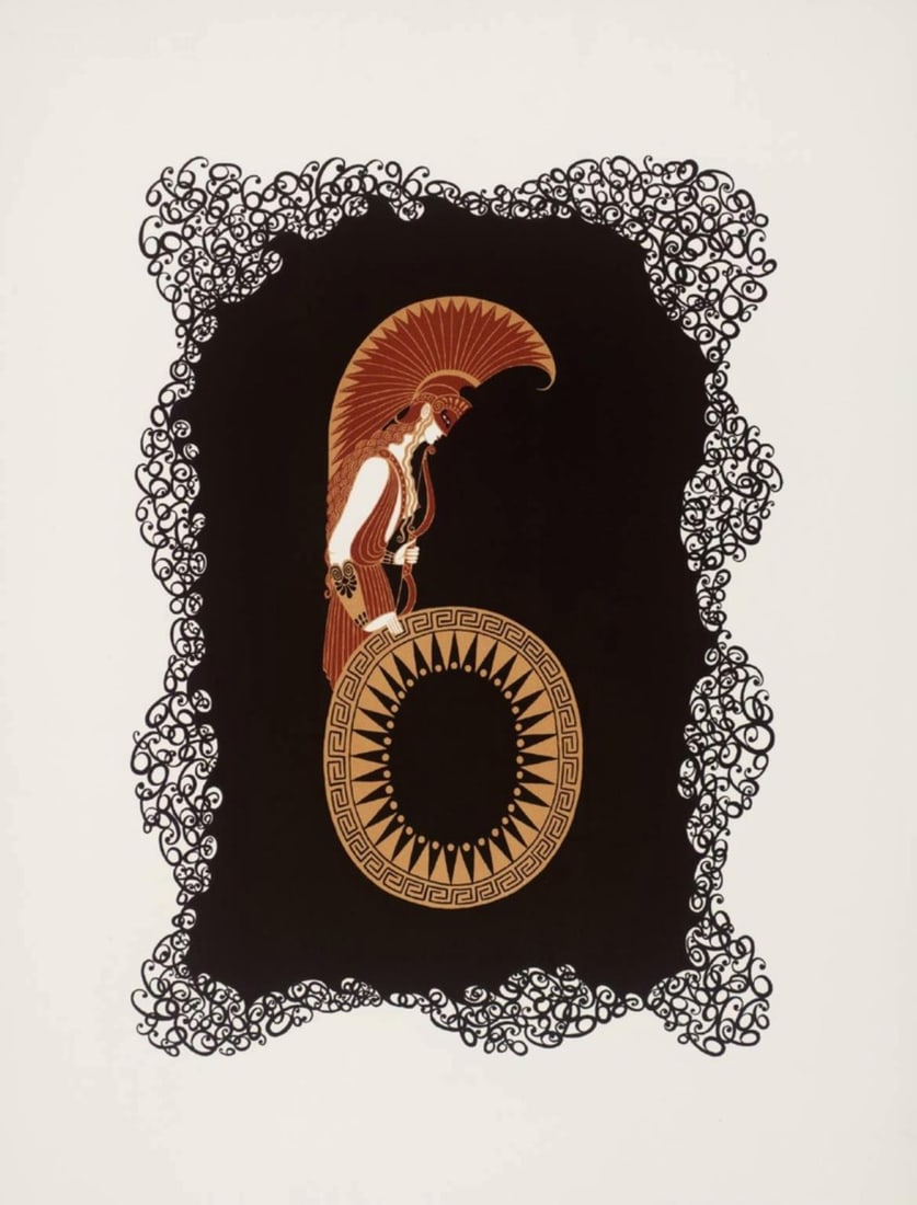 Erte - Number 6: Artist: Erte Title: Number 6 Year: 1976 Dimensions: 17in. by 22 1/2in. Edition: 202 from the rare limited edition of 350 Publisher: Atelier Gourdon Atelier Arcay Paris; American Atelier New York