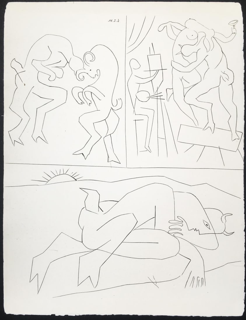 Pablo Picasso - Three Faun Imagas (6.2.47): Artist: Pablo Picasso Title: Three Faun Imagas (6.2.47) Year: 1947 Dimensions: 13in. by 10in. Edition: From the limited edition of 250 Publisher: Editorial Albor Paris and Barcelona Suite: Dos Contes