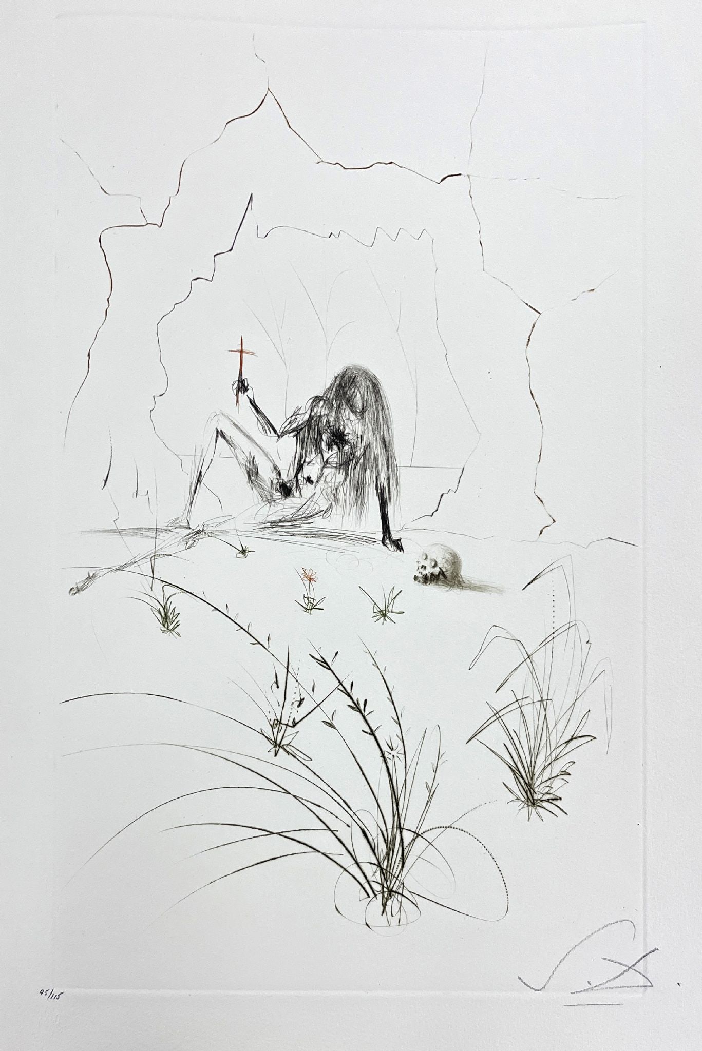 Salvador Dali - Brother Origin, Hermit: Artist: Salvador Dali Title: Brother Origin, Hermit Year: 1969 Dimensions: 12 3/4 x 17 5/8 in. Edition: From the limited edition of 125 Suite: Tristan and Isolde Medium: Original color drypoint