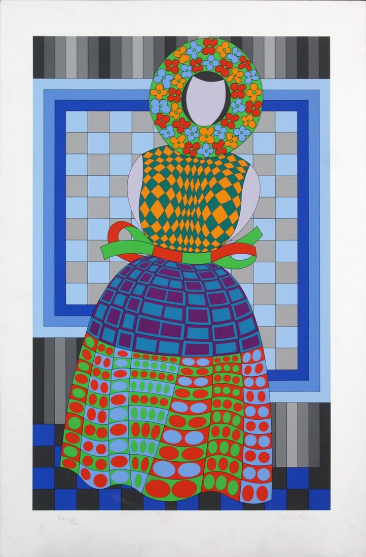 Victor Vasarely - Fille Fleur: Artist: Victor Vasarely Title: Fille Fleur Year: 1980 Dimensions: 26in. by 16in. Edition: From the rare limited edition of 56 Medium: Original serigraph on Meta