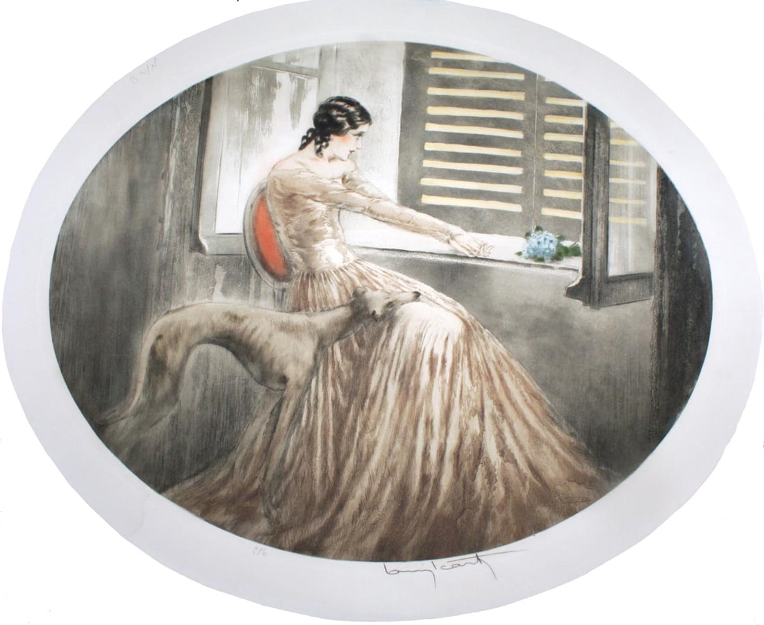 Louis Icart - Madame Bovary: Artist: Louis Icart Title: Madame Bovary Year: 1927 Dimensions: 20in. by 13.25in. Edition: From the rare limited edition Medium: Original drypoint etching with hand colorin