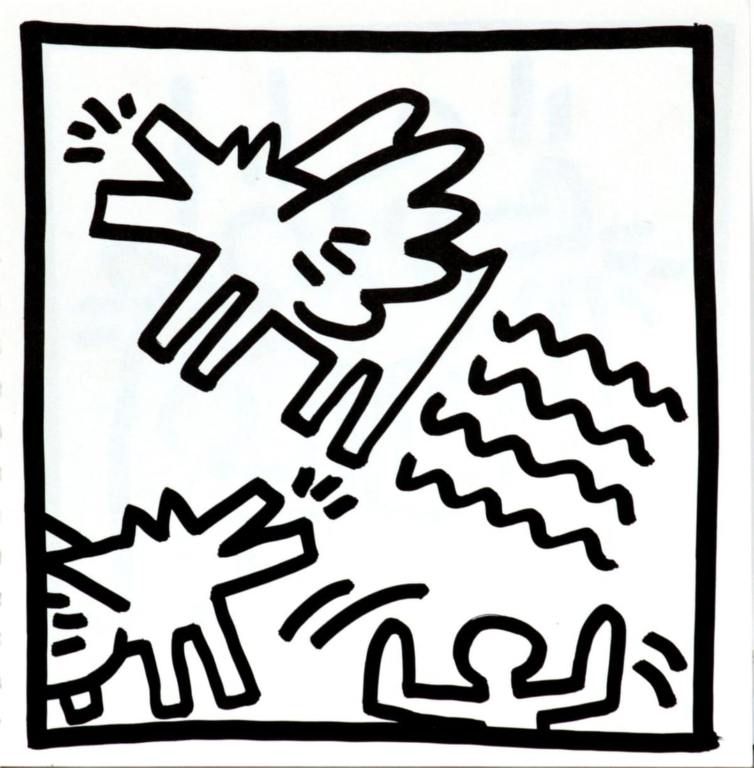 Keith Haring - Untitled (Flying Dogs): Artist: Keith Haring Title: Untitled (Flying Dogs) Year: 1982 Dimensions: 9in. by 9in. Edition: From the limited edition of 2000 Publisher: Tony Shafrazi Gallery New York Suite: Keith Haring Medium: