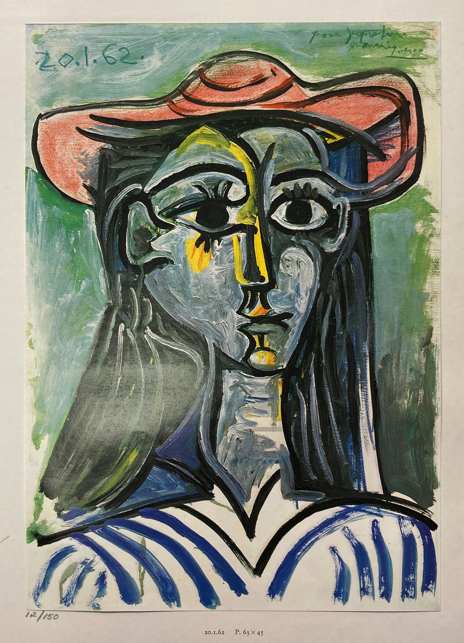 Pablo Picasso - 20.1.62: Artist: Pablo Picasso Title: 20.1.62 Year: 1964 Dimensions: 12 x 10 1/2 in. Edition: From the Rare Limited Edition of 150 Publisher: Editions Cercle d'Art, Paris Suite: Les Dames de Mougins Medium: