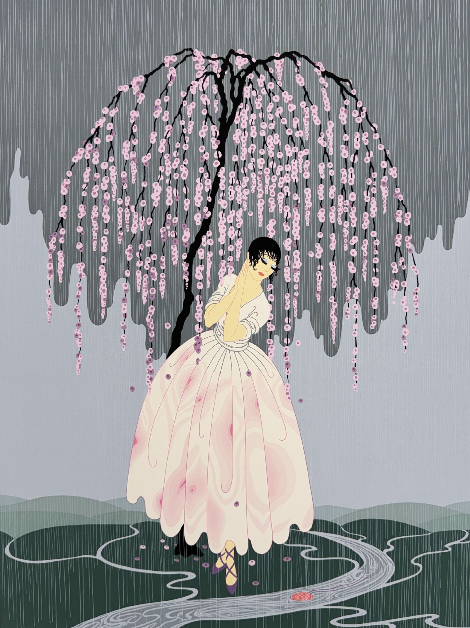 Erte - Blossom Umbrella: Artist: Erte Title: Blossom Umbrella Year: 1979 Dimensions: 29 1/2 x 23 1/8 in. Edition: An Artist's Proof, aside from the limited edition of 300 Publisher: Circle Fine Art Corporation, Chicago