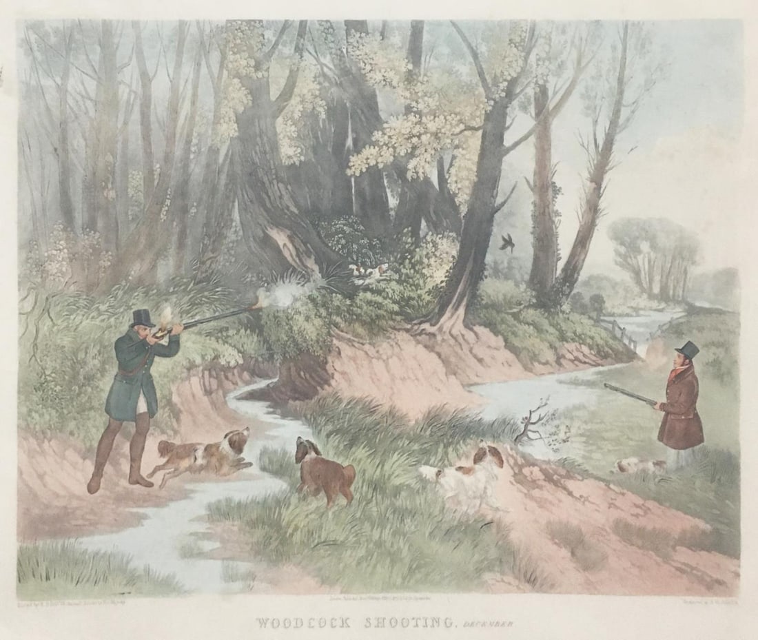 RB Davis (After) - Woodcock Shooting: Artist: RB Davis (After) Title: Woodcock Shooting Year: 1836 Dimensions: 21in. by 26in. Edition: From the Rare Limited Edition Medium: Engraving on Paper with Hand Coloring Comes with Letter of