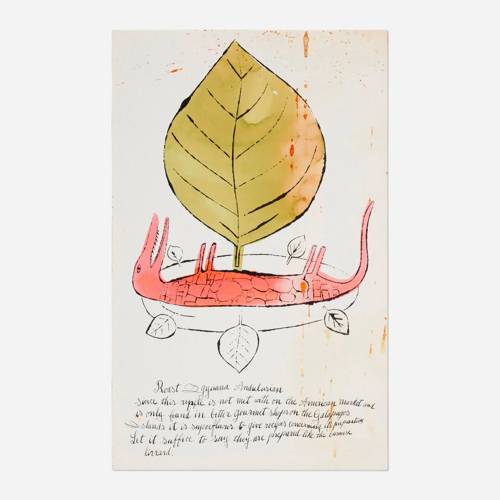 Andy Warhol - Roast Iguana: Artist: Andy Warhol Title: Roast Iguana Year: 1959 Dimensions: 17 1/2 x 11 1/4 in. Edition: From the rare limited edition Publisher: Bullfinch Press Suite