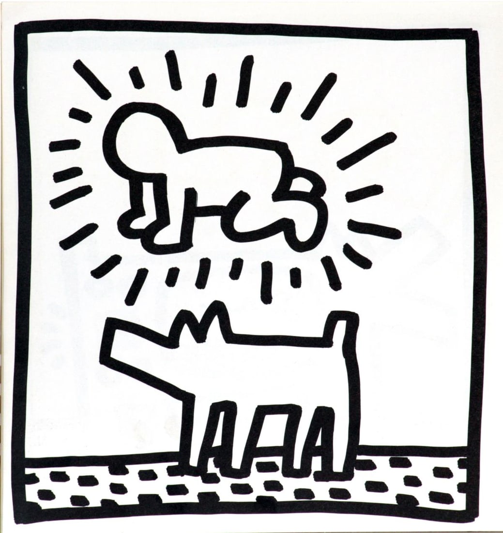 Keith Haring - Untitled (Man and Dog): Artist: Keith Haring Title: Untitled from "Tony Shafrazi" portfolio Year: 1982 Dimensions: 9in. by 9in. Edition: From the limited edition of 2000 Publisher: Tony Shafrazi G