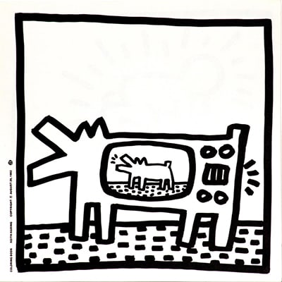 Keith Haring - Untitled (TV Dog): Artist: Keith Haring Title: Untitled (TV Dog) Year: 1982 Dimensions: 9in. by 9in. Edition: From the limited edition of 2000 Publisher: Tony Shafrazi Gallery New York