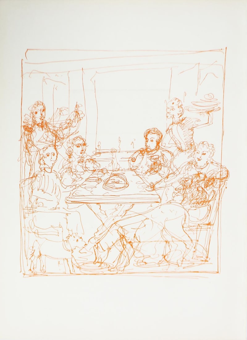 Andre Derain - Figures at the Table: Artist: Andre Derain Title: Figures at the Table Year: 1940 Dimensions: 13 3/4in. by 10in. Edition: From the Rare Limited Edition Publisher: Verve Suite: Verve Vol. VIII Medium: Lithograph on Paper