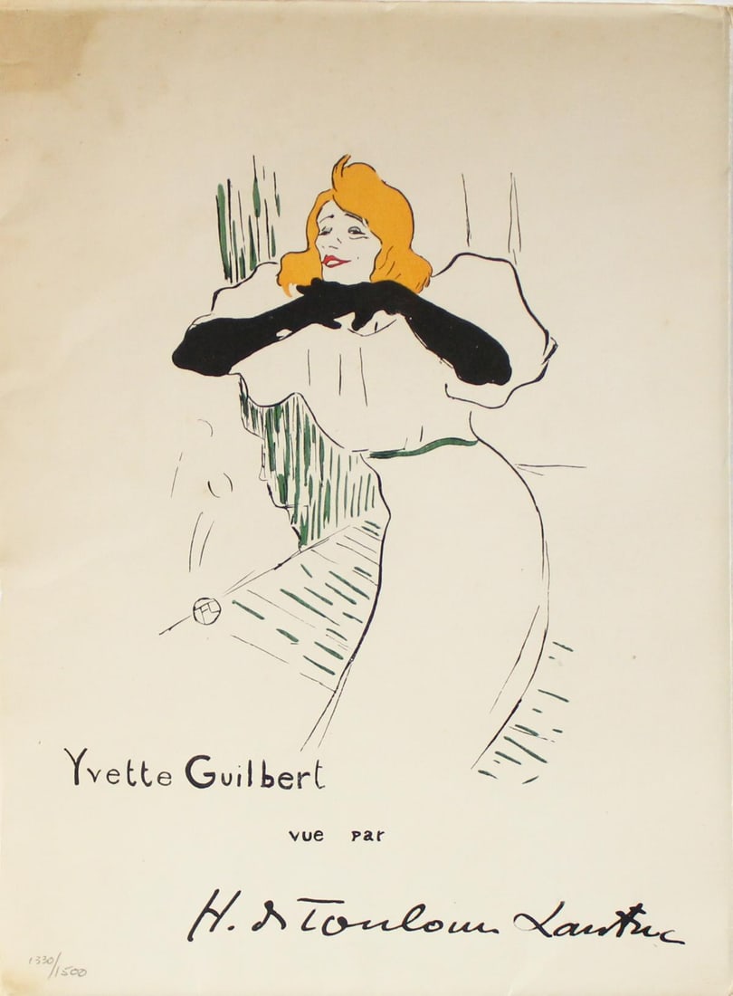 Henri Toulouse Lautrec (After) - Yvette Guilbert XXV: Artist: Henri Toulouse Lautrec (After) Title: Yvette Guilbert XXV Year: 1950 Dimensions: 11in. by 15in. Edition: From the rare limited edition of 1500 Publisher: Au Pont des Arts Paris Suite: Yvette