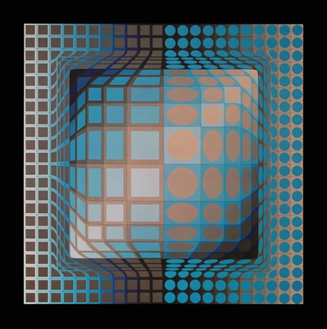 Victor Vasarely - Koska-Rev: Artist: Victor Vasarely Title: Koska-Rev Year: 1974 Dimensions: 16 1/8in. by 16 1/8in. Edition: From the Rare Limited Edition Publisher: Editions du Griffon Neuchatel Suite: Progressions 3 Medium: