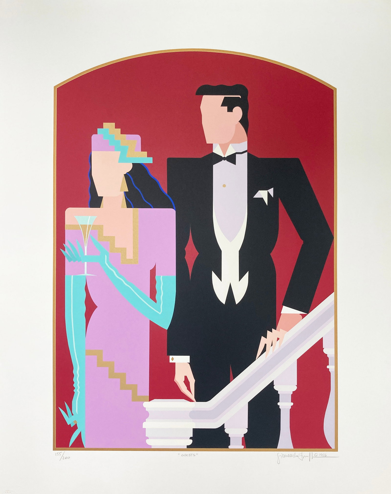 Giancarlo Impiglia - Guests: Artist: Giancarlo Impiglia Title: Guests Year: 1986 Dimensions: 30.25in. by 20.5in. Edition: Numbered from the Rare Limited Edition of 200 Medium: Lithograph in Colors on Paper Condition: Excellent