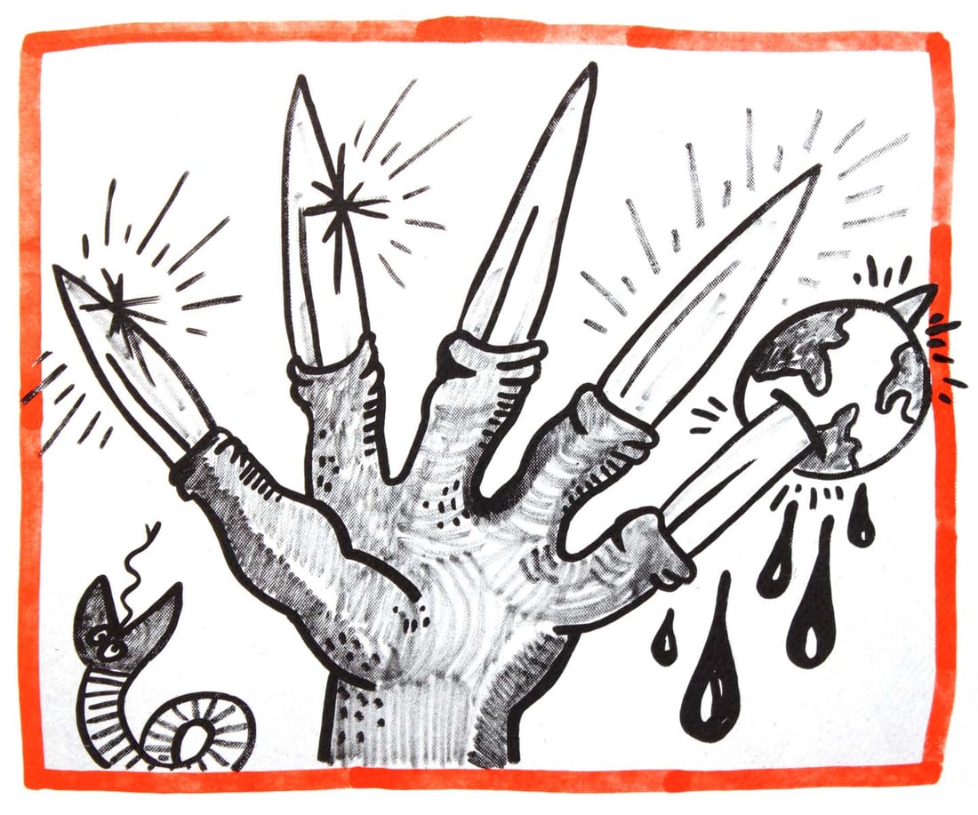 Keith Haring - Untitled: Artist: Keith Haring Title: Untitled Year: 1990 Dimensions: 8.75in. by 10.25in. Edition: From the rare limited edition of 500 Publisher: Bebert Publishing House Suite: Against all Odds 20 Drawings