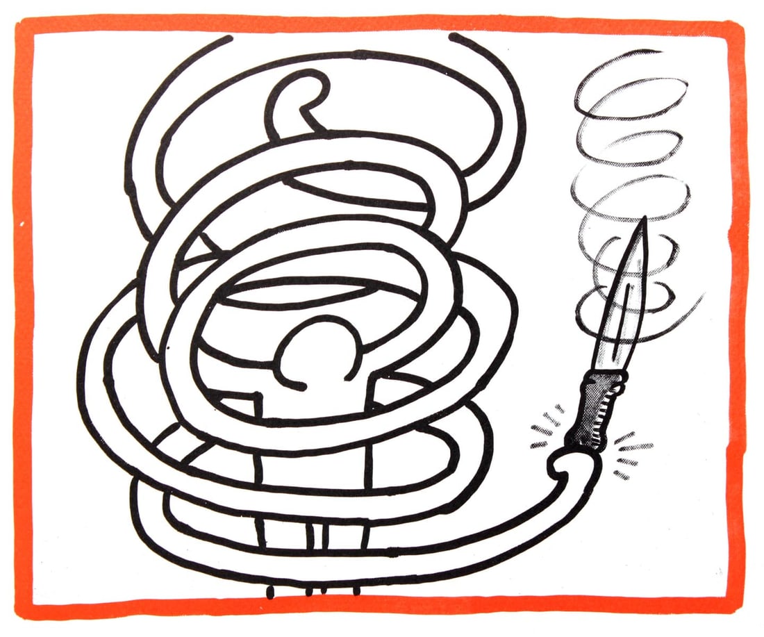 Keith Haring - Untitled: Artist: Keith Haring Title: Untitled Year: 1990 Dimensions: 8.75in. by 10.25in. Edition: From the rare limited edition of 500 Publisher: Bebert Publishing House Suite: Against all Odds 20 Drawings