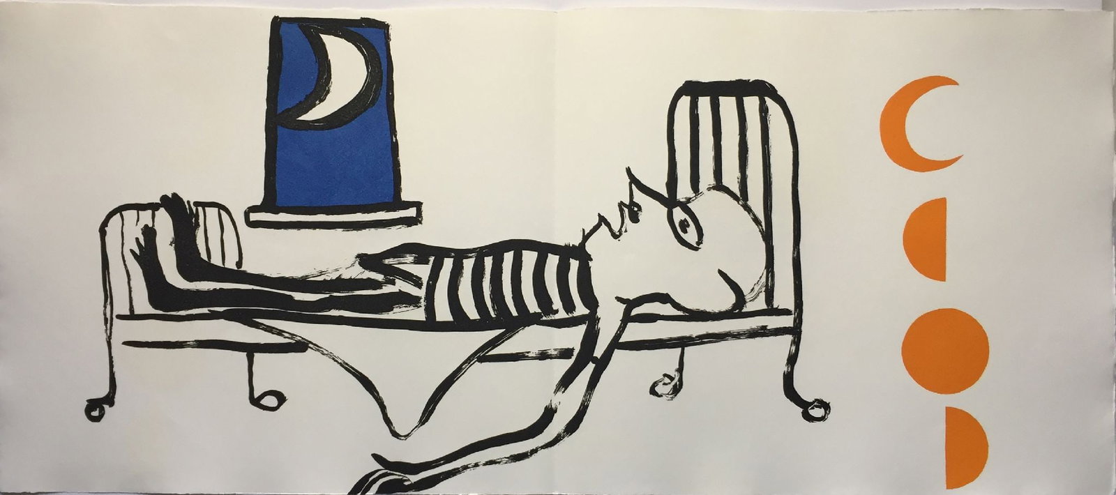 Alexander Calder - Untitled (Moon in Window): Artist: Alexander Calder Title: Untitled (Moon in Window) Year: 1976 Dimensions: 16 x 36 in. Edition: From the Rare Limited Edition of 200 Publisher: Maeght Suite: Le Sacrilege d'Alan Kent Medium: