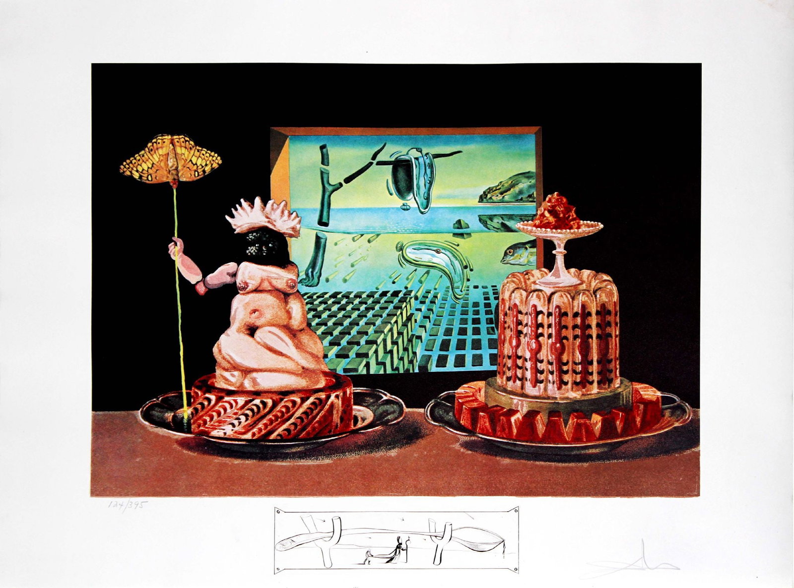 Salvador Dali - Les Je Mange Gala: Artist: Salvador Dali Title: Les Je Mange Gala Year: 1977 Dimensions: 22 x 29 1/2 in. Edition: Rare Artist's proof edition of 50 Suite: Les Diners de Gala Medium: Color lithograph on Rives paper