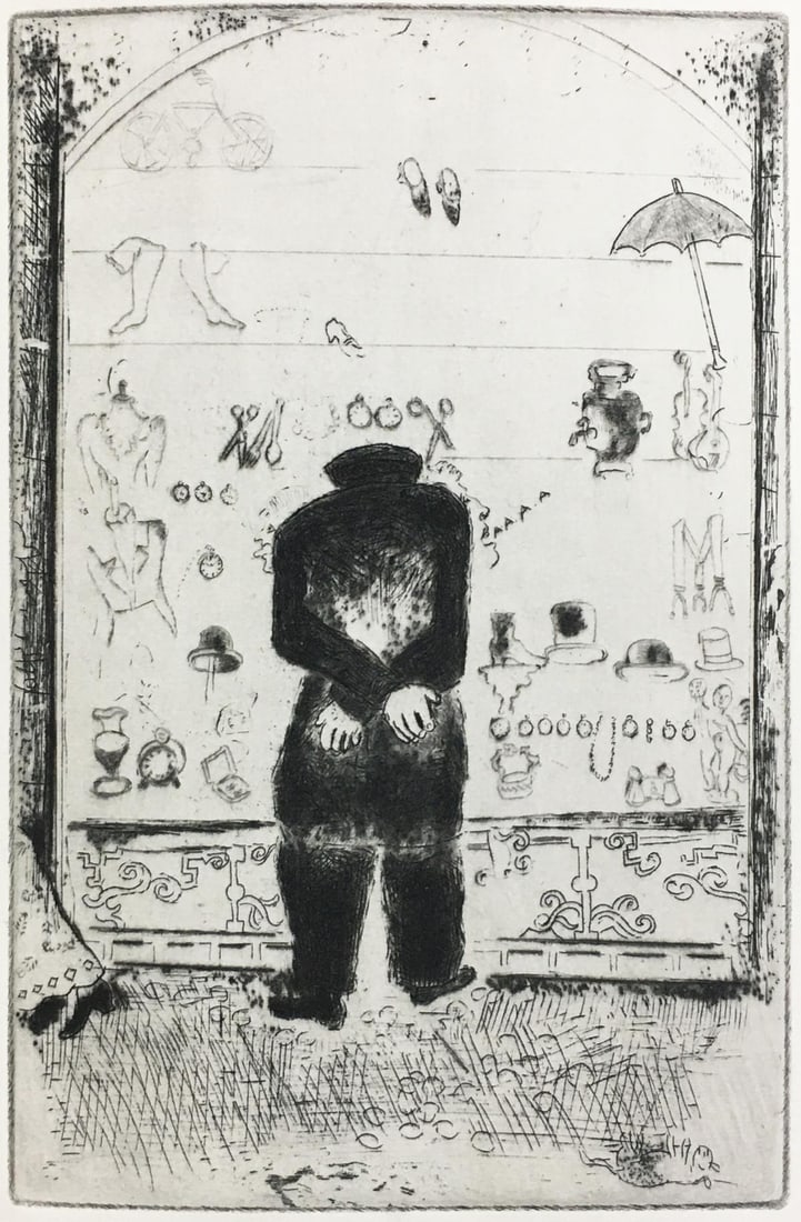 Marc Chagall - Envy I: Artist: Marc Chagall Title: Envy I Year: 1926 Dimensions: 9 13/16in. by 7 3/8in. Edition: From the Rare Limited Edition of 300 Publisher: Simon Kra Paris Suite: Les Sept Peches Capitaux (The Seven