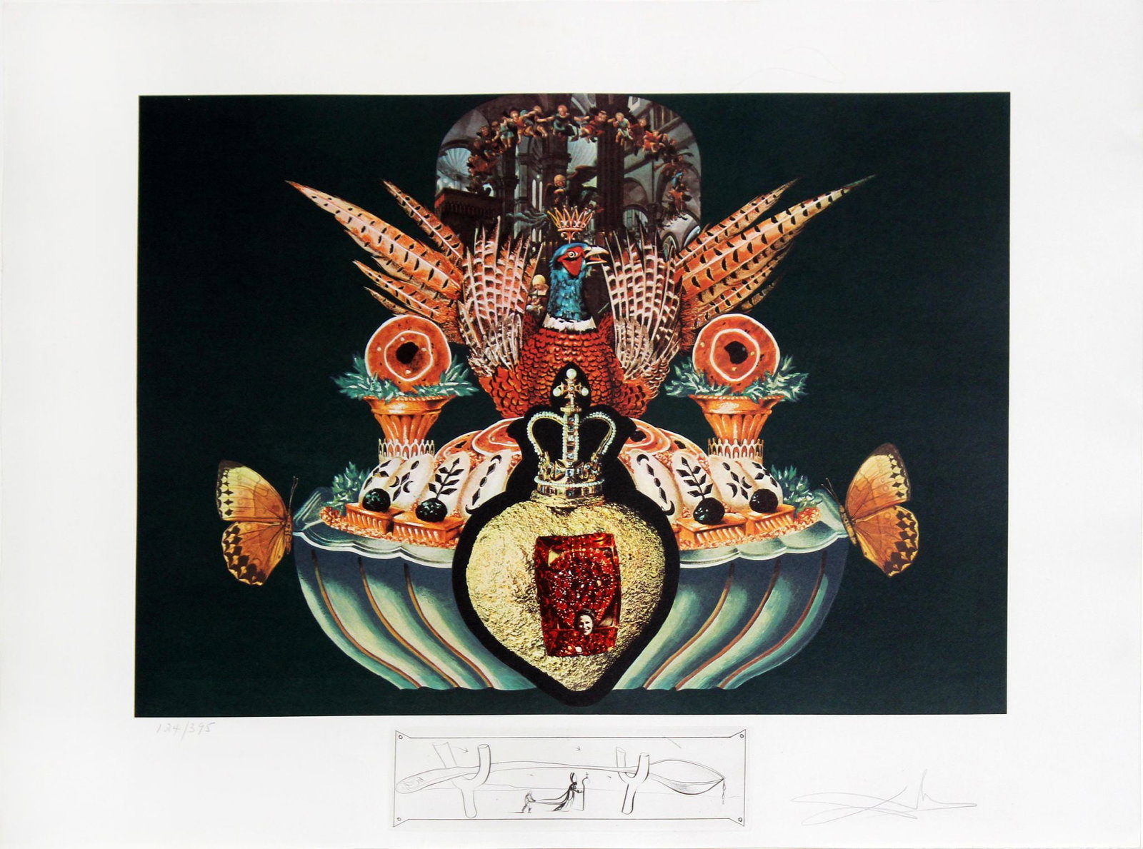 Salvador Dali - Monarchial Flesh Tones: Artist: Salvador Dali Title: Monarchial Flesh Tones Year: 1977 Dimensions: 22 x 29 1/2 in. Edition: Rare Artist's Proof edition of 50 Suite: Les Diners de Gala Medium: Color lithograph on Rives paper